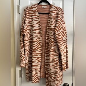 LOFT Zebra Print Cardigan Orange and Cream
